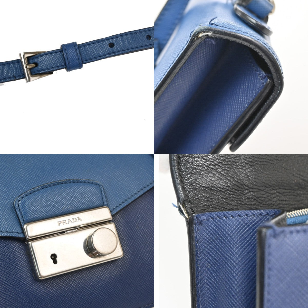 PRADA Logo Lux Sound Small Shoulder Bag Saffiano Leather Blue SHW 86TA668
