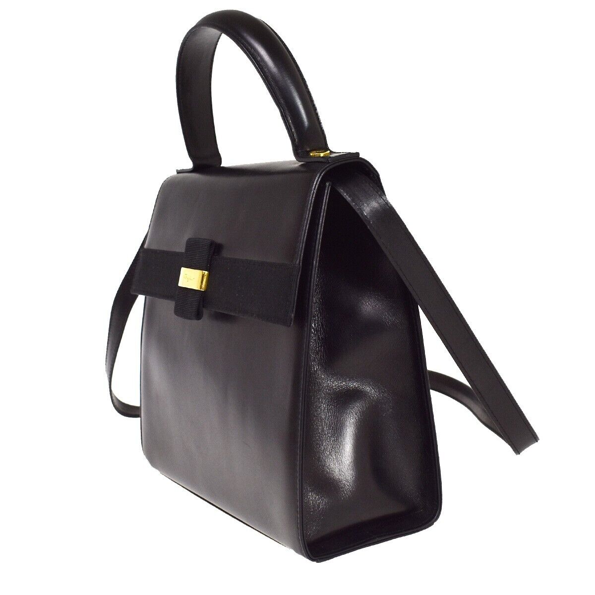 SALVATORE FERRAGAMO Vara 2Way Shoulder Hand Bag Leather Black GHW Italy 39YD854