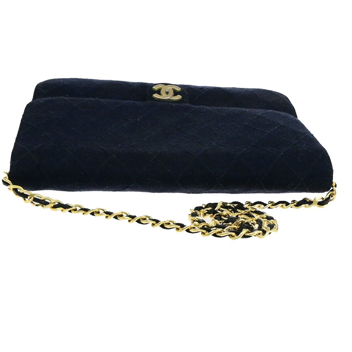 CHANEL CC Matelasse 25 Chain Shoulder Bag Canvas Leather Navy Blue GHW 78YF770
