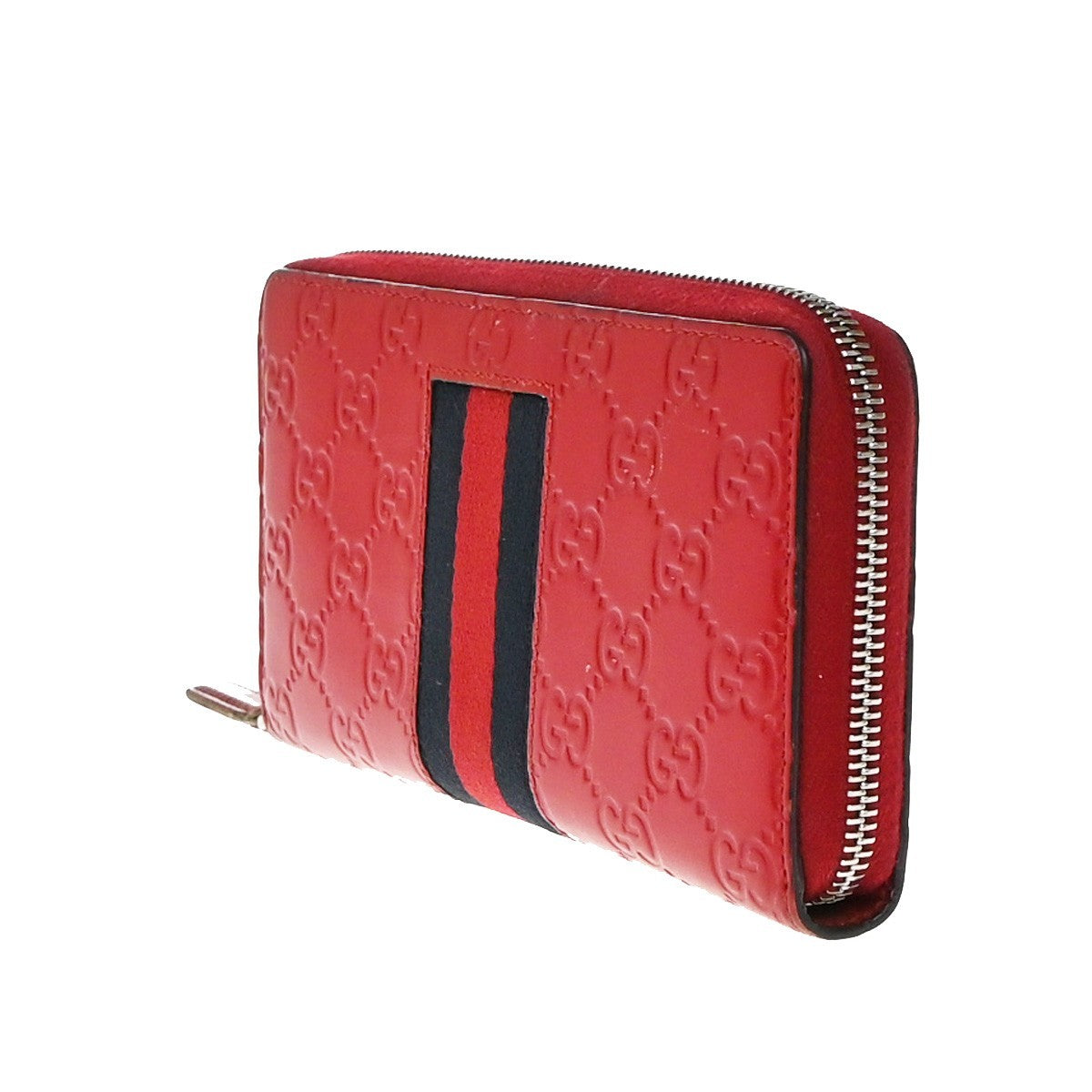 GUCCI Logo Guccissima GG Pattern Long Zipper Around Wallet Leather Red 35EG388