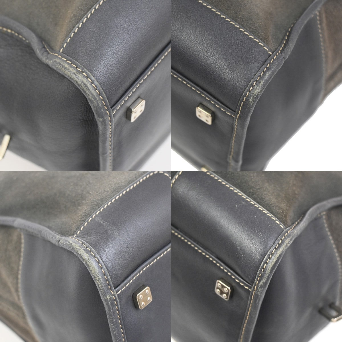 LOEWE Anagram Amazona Boston Hand Bag Suede Leather Dark Gray Spain 83KC758