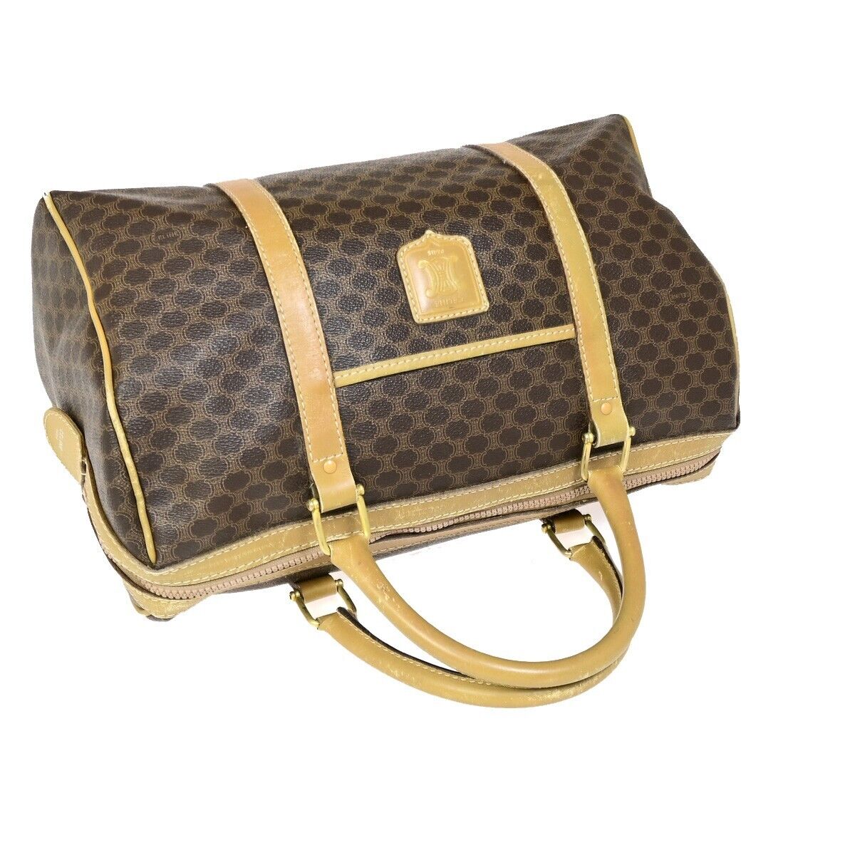 CELINE Macadam Pattern Travel Hand Bag PVC Leather Brown Italy 09FA744