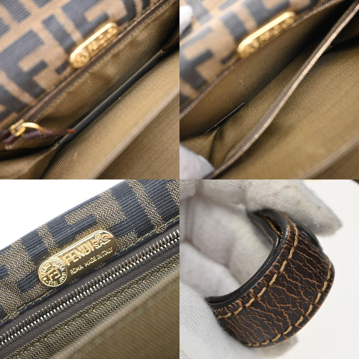 FENDI Logo Zucca Pattern Shoulder Bag Canvas Leather Brown GHW Italy 79KB388