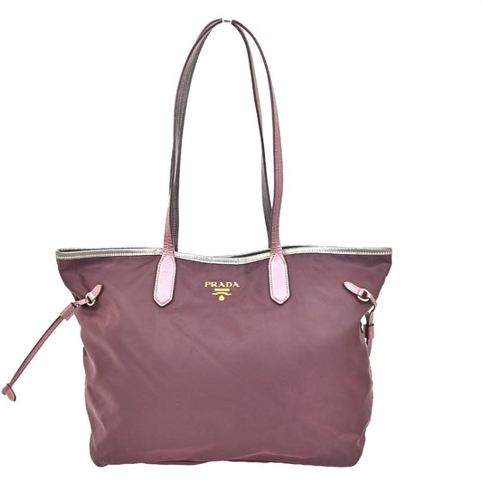 PRADA Logo Tote Shoulder Tote Bag Nylon Saffiano Leather Pink Red GHW 88KC483