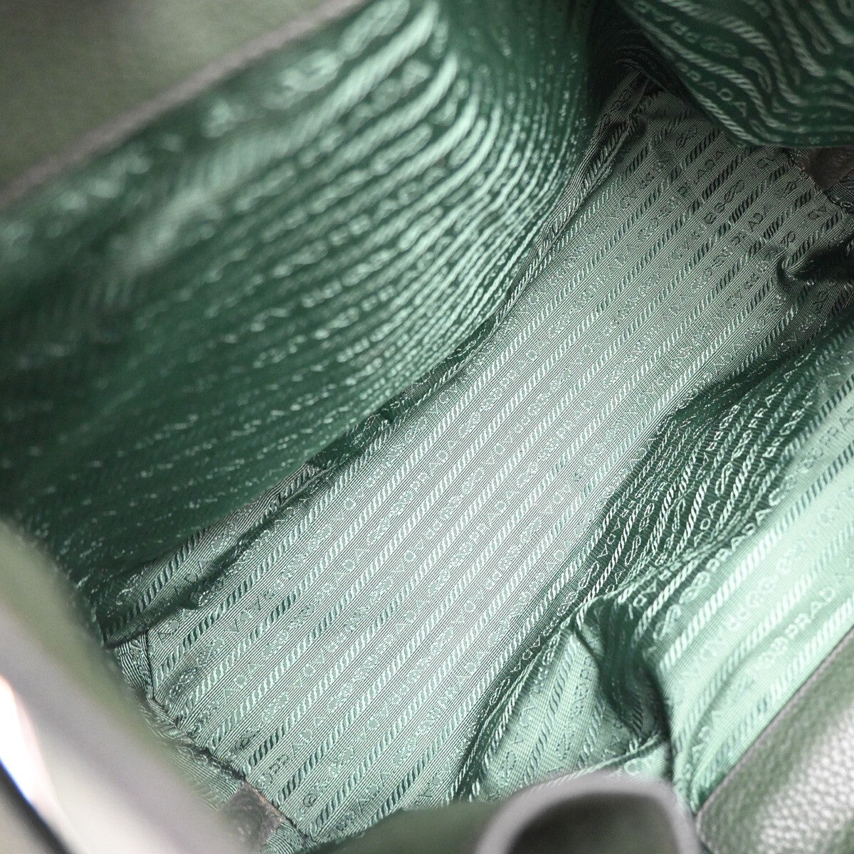 PRADA Logo Shoulder Hand Tote Bag Vitello Daino Leather Green GHW 12FB715