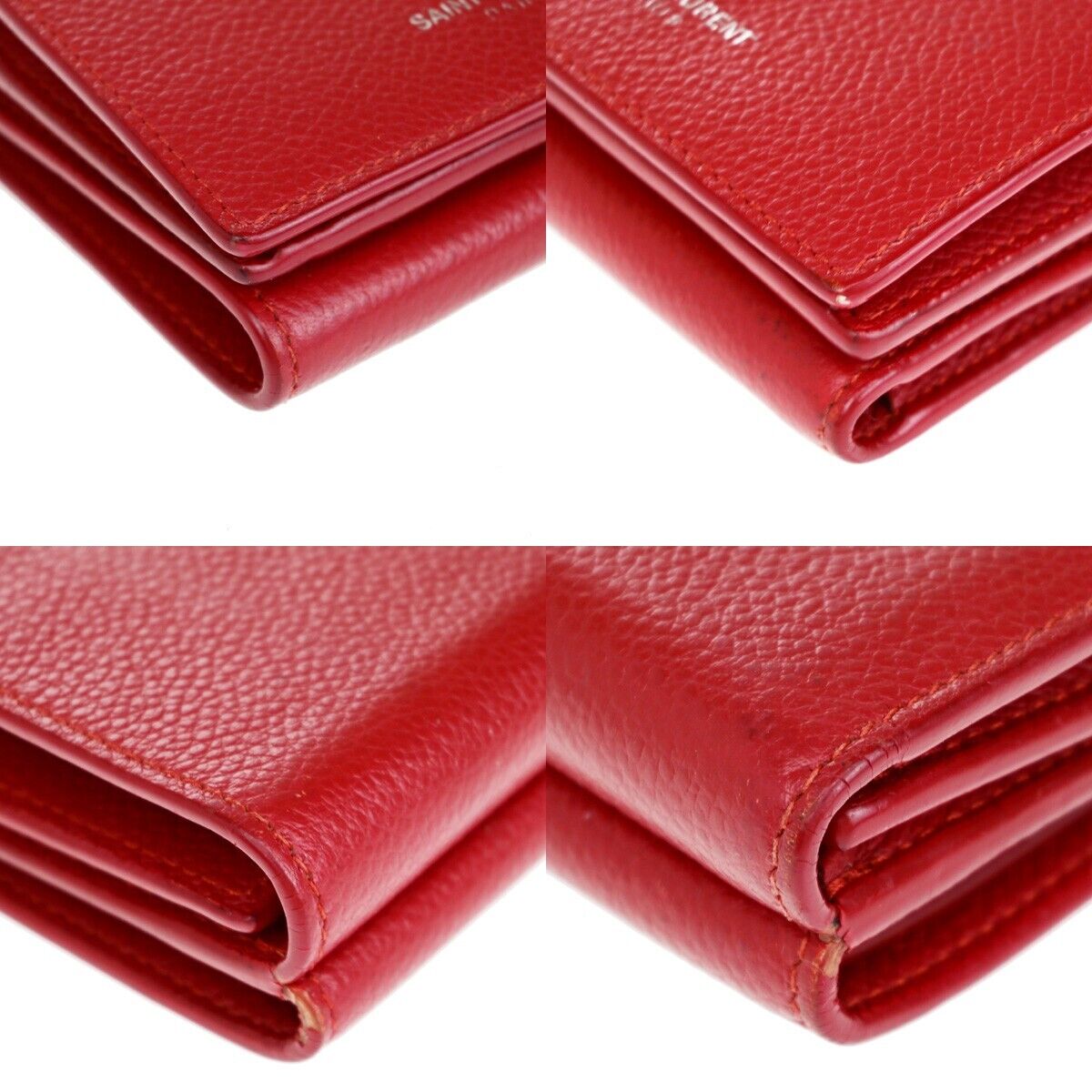 SAINT LAURENT Logo Trifold Wallet Purse Leather Red SHW Made in Italy 04KA226