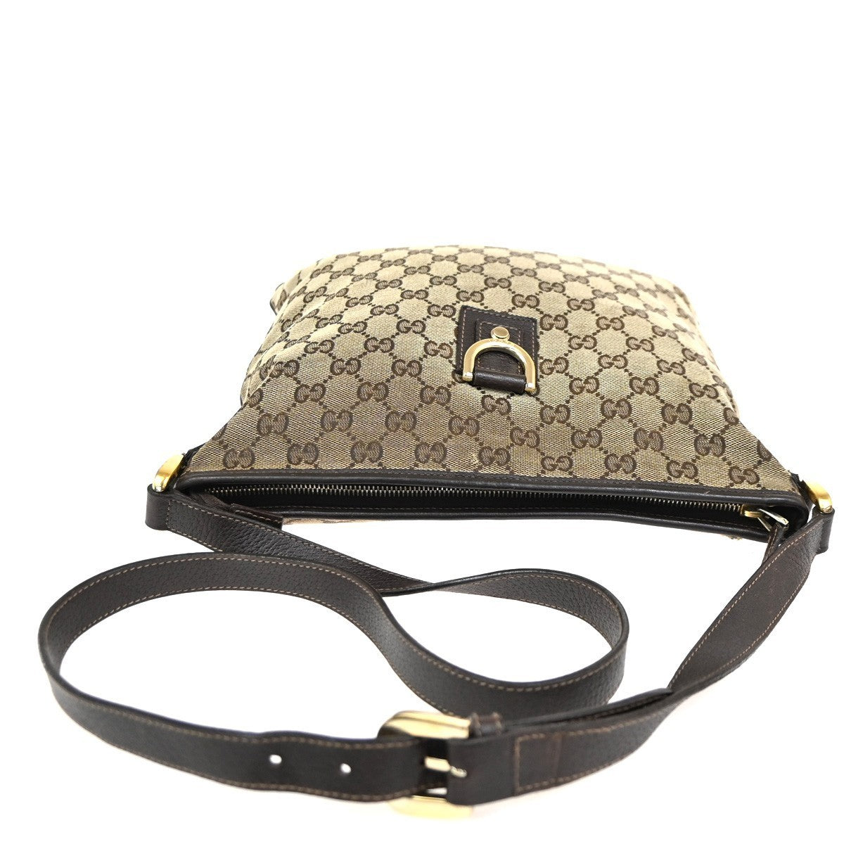 GUCCI Logo Abbey GG Pattern Shoulder Bag Canvas Leather Brown GHW Italy 05KC590