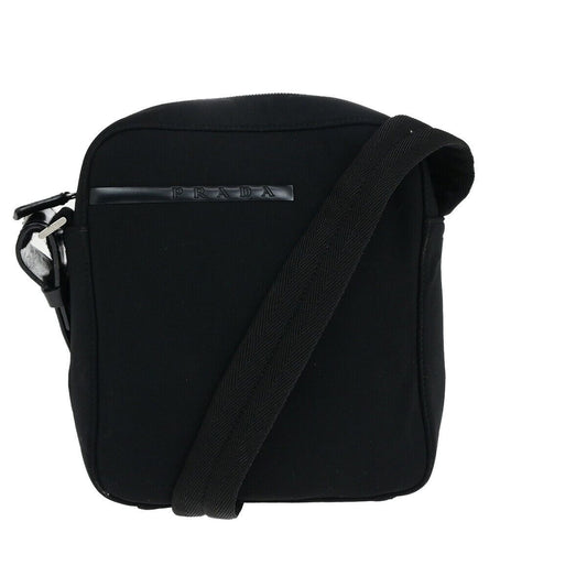 PRADA Milano Logo Crossbody Mini Shoulder Bag Canvas Leather Black SHW 38EC405
