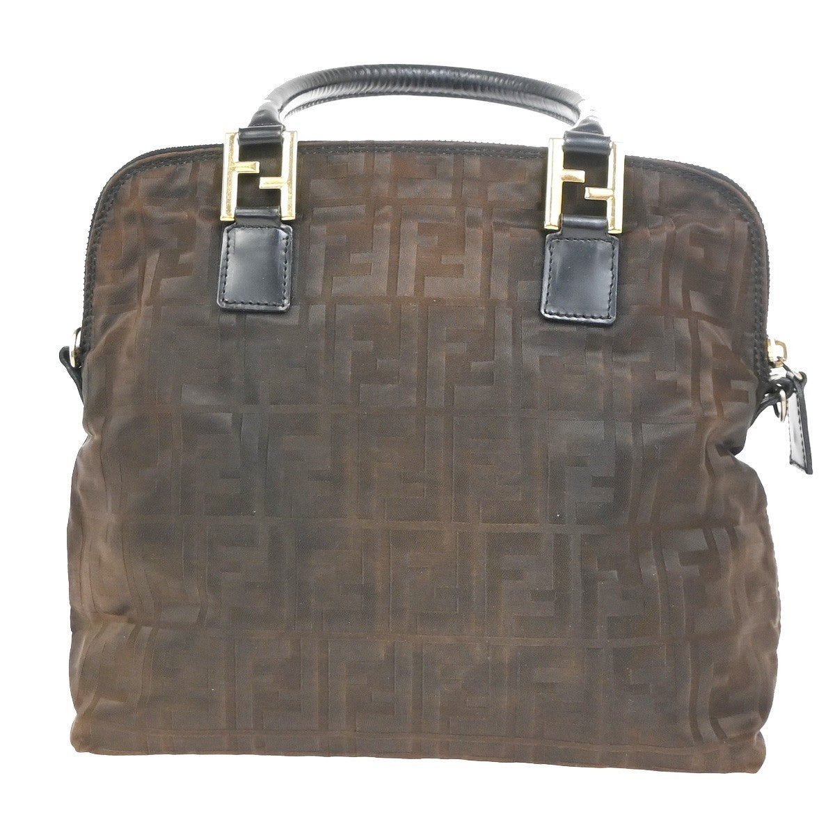 FENDI Zucca Hand Bag Nylon Leather Brown Black GHW Italy 68KC918