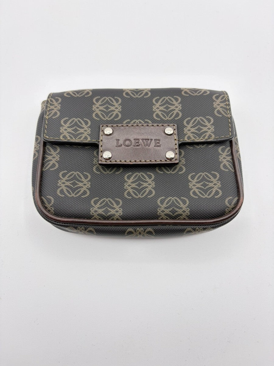 LOEWE Logo Repeat Anagram Hand Bag Front Pouch PVC Leather Brown SHW 87YJ124