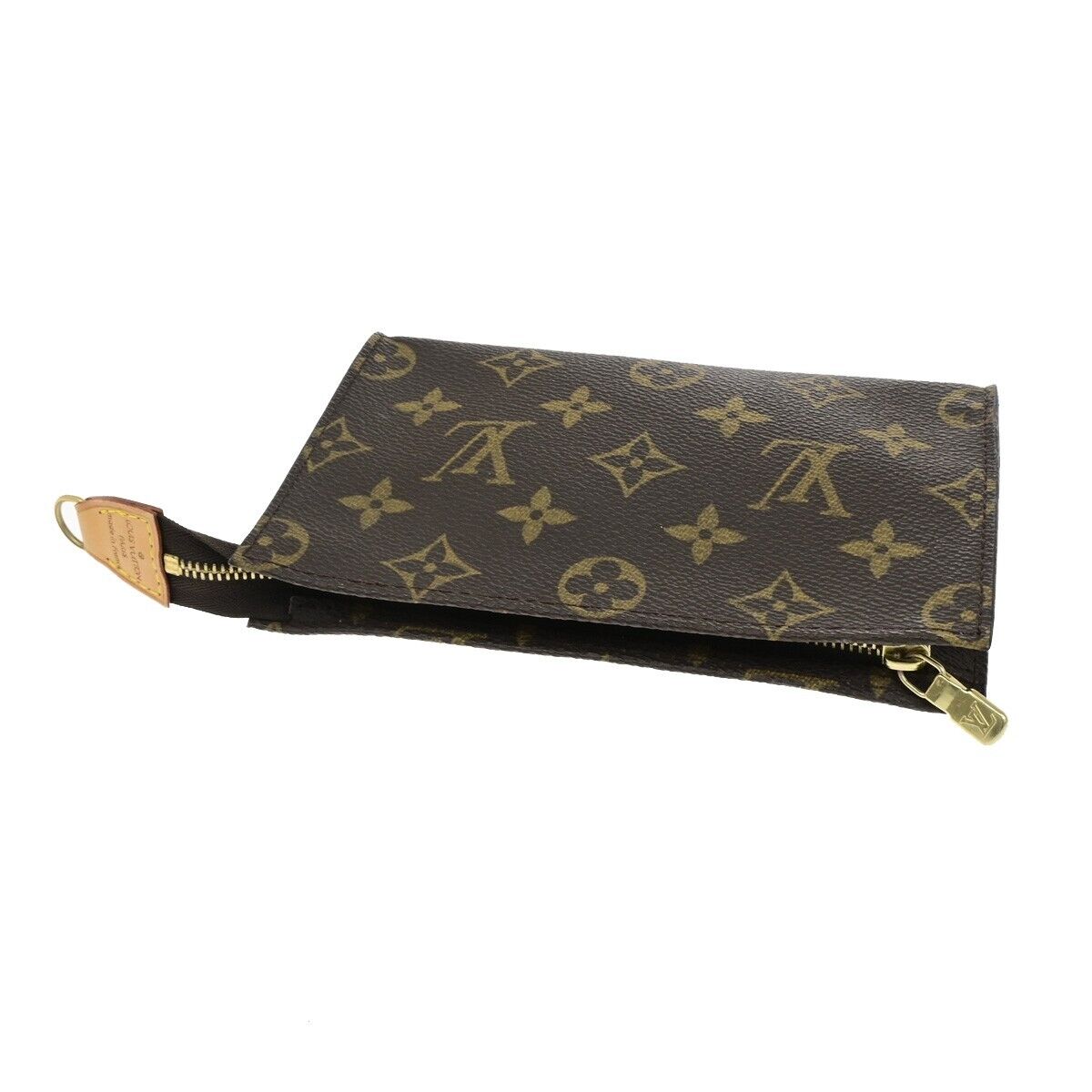 LOUIS VUITTON LV Logo Bucket PM Pouch Bag Monogram Leather Brown Gold 04ED454