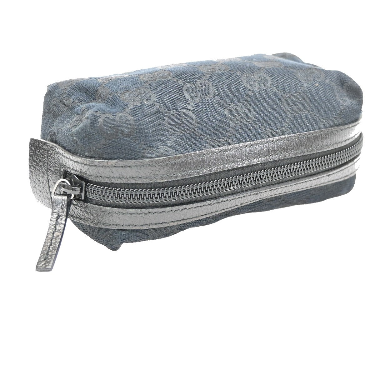 GUCCI Logo GG Pattern Mini Pouch Bag Canvas Leather Black SHW Italy 09KB291