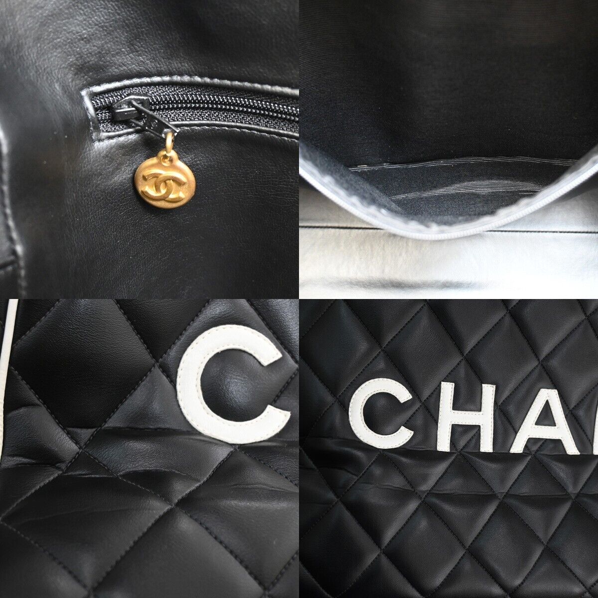 CHANEL CC Logo Matelasse Travel Hand Bag  Leather Black White GHW 847RF134