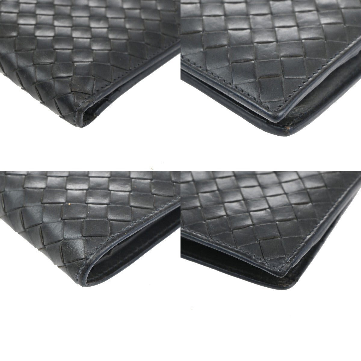 BOTTEGA VENETA Logo Intrecciato Bifold Compact Wallet Leather Navy Blue 07EE239