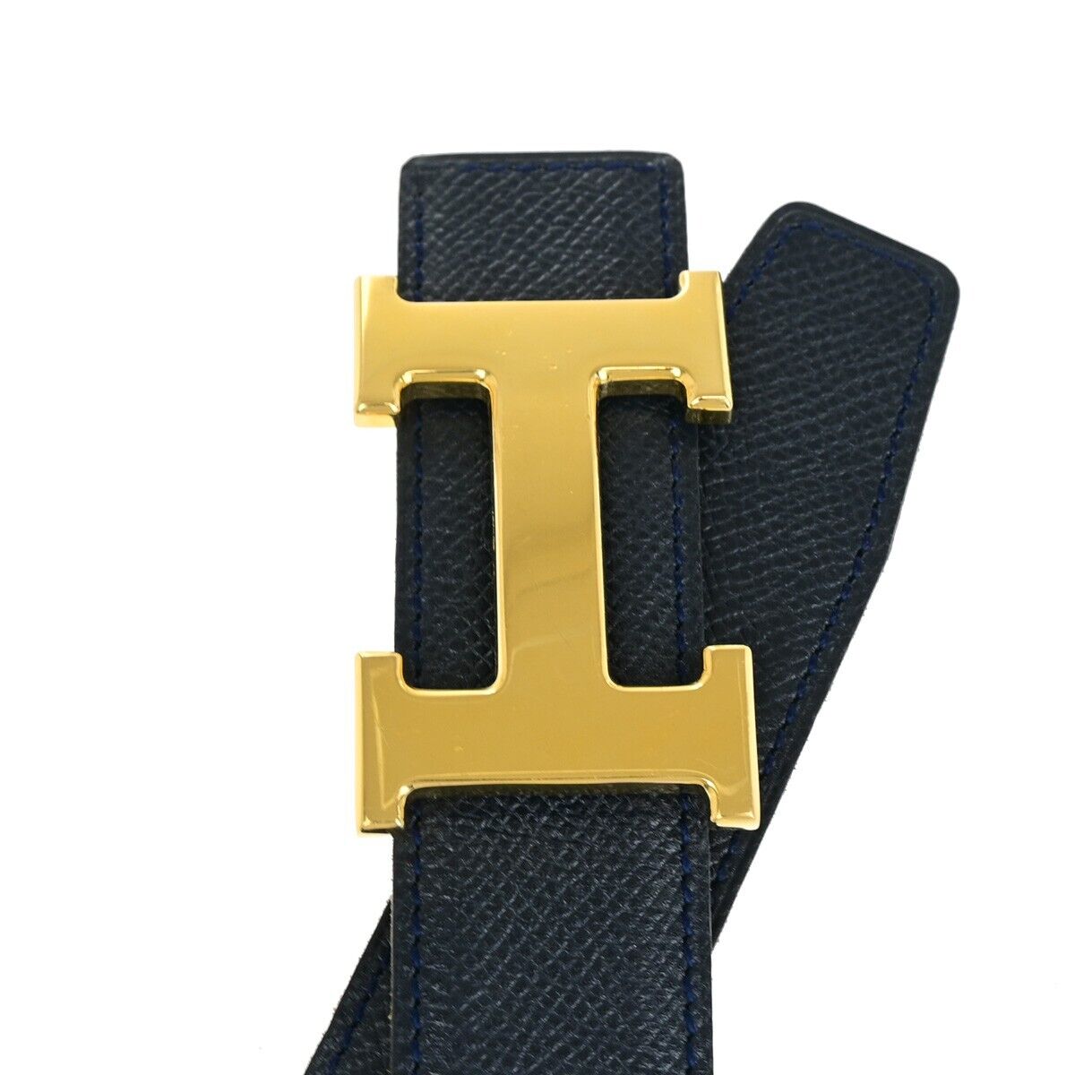 HERMES H Logo Constance Reversible Buckle Belt #70 Leather Navy Blue YW 01HB974