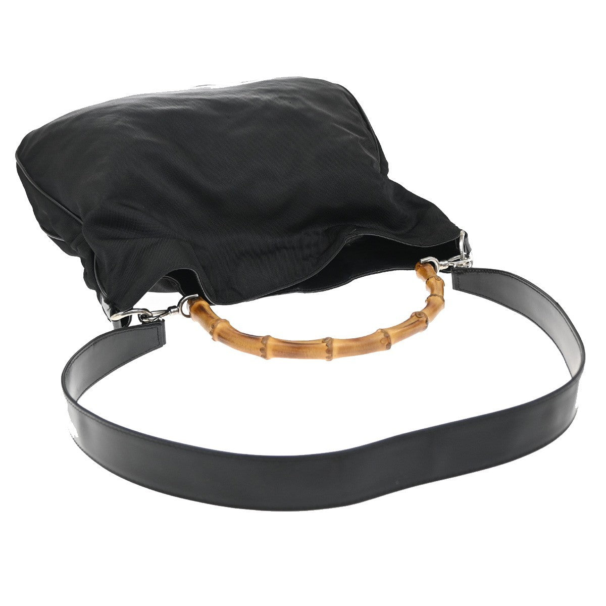 GUCCI Logo 2Way Bamboo Shoulder Hand Bag Nylon Leather Black Italy 01EF791