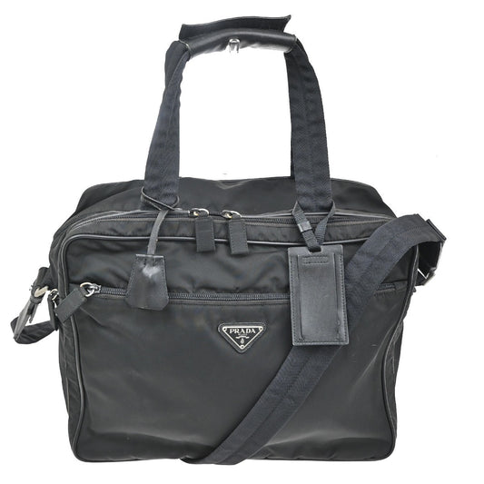 PRADA MILANO Logo Tessuto 2Way Business Shoulder Bag Nylon Leather Black 38TA378