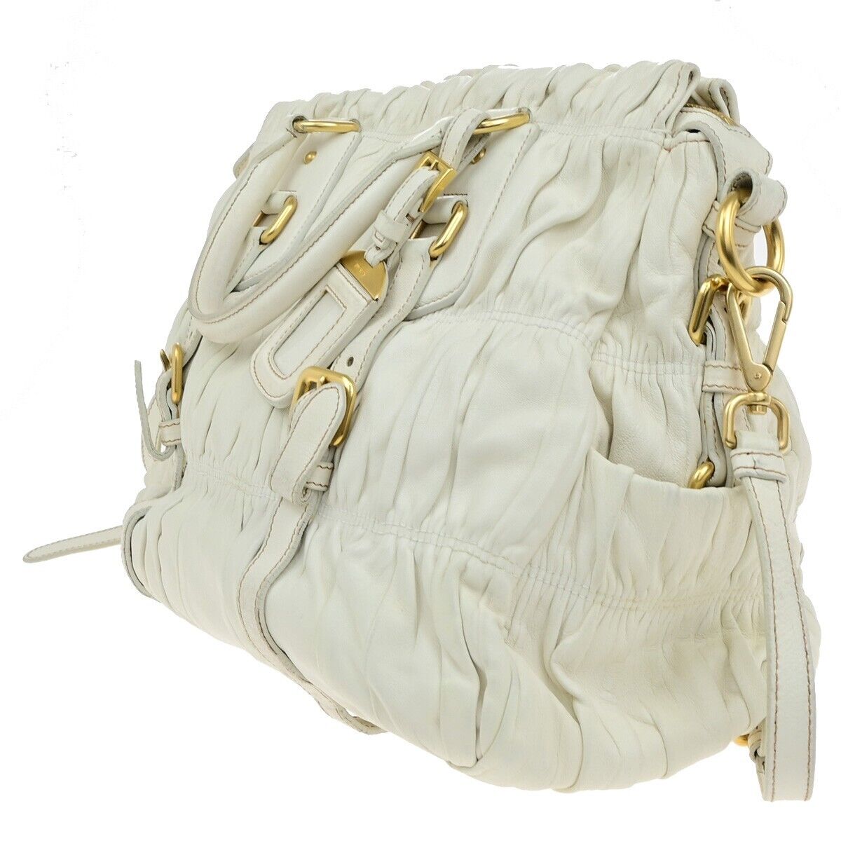 PRADA Logo 2 way Shoulder Hand Bag Leather White GHW Italy 87EE068