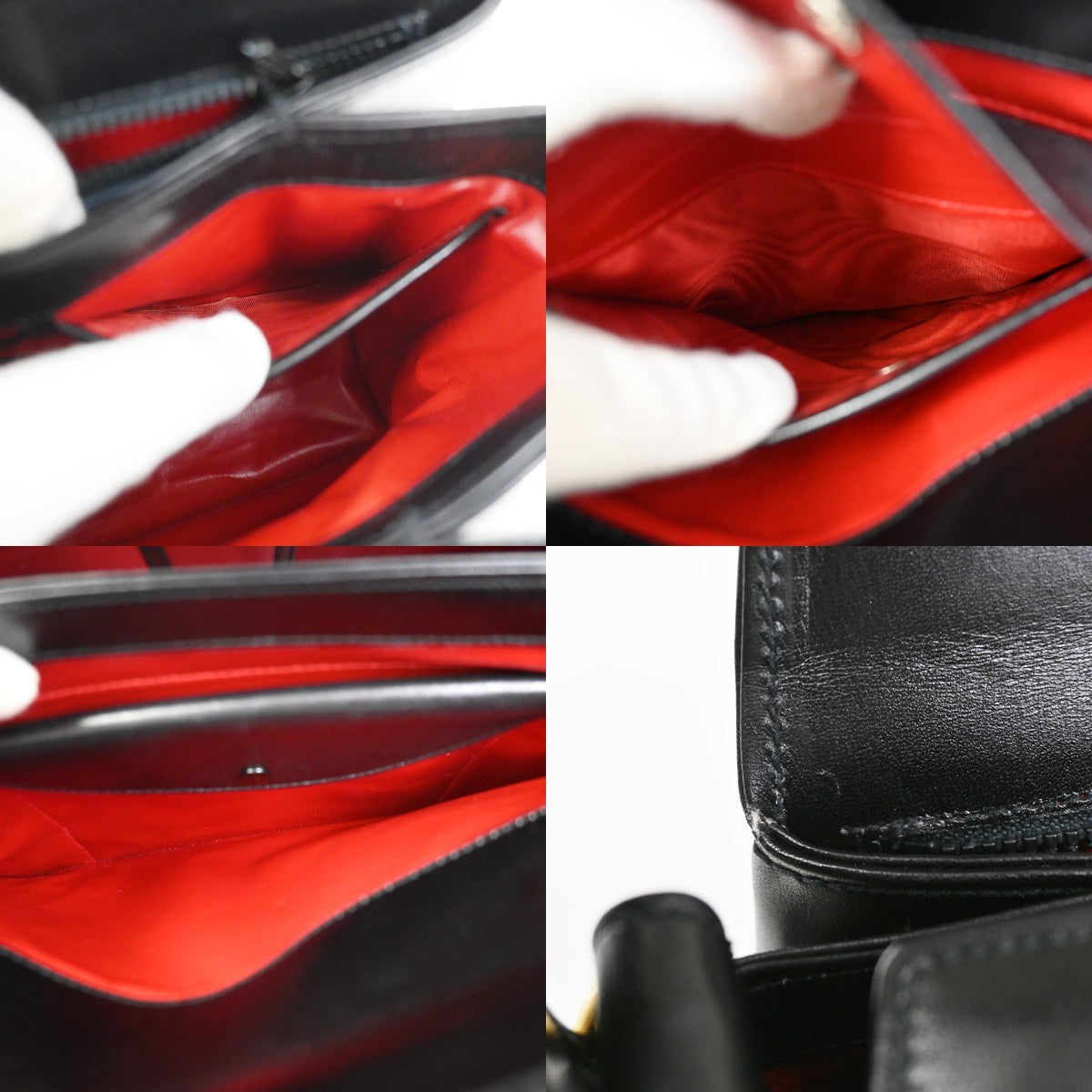 GUCCI CC Logo Shoulder Hand Bag Turn Lock Leather Black Red GHW Italy 16ZA307