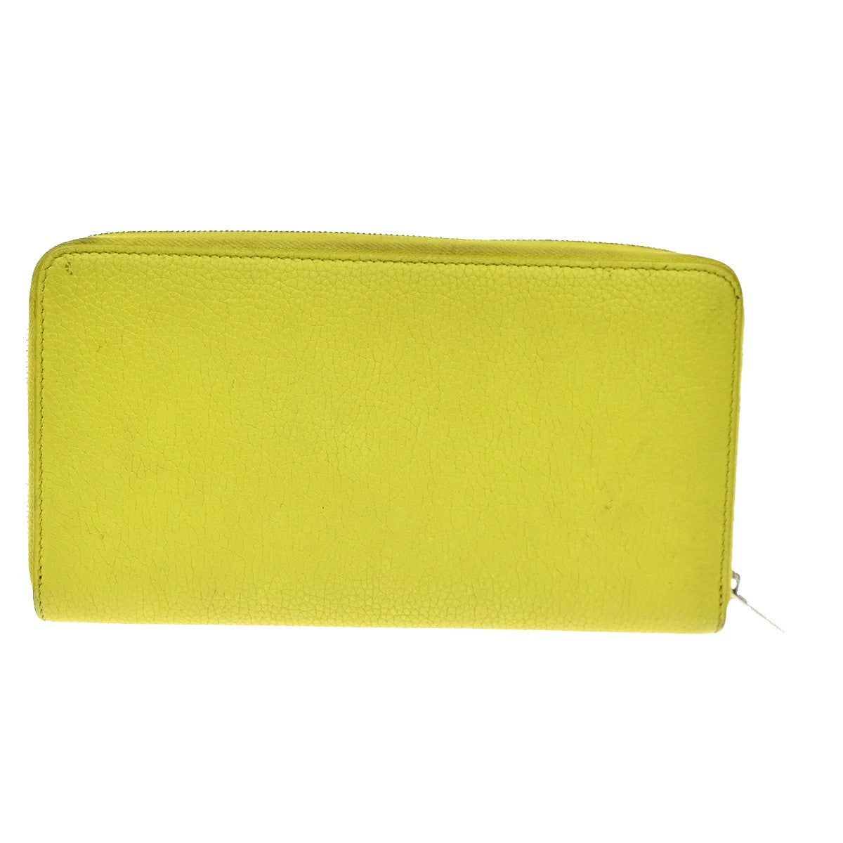 CELINE Logo Zip Around Long Wallet Purse Leather Yellow SHW Italy 66YH956