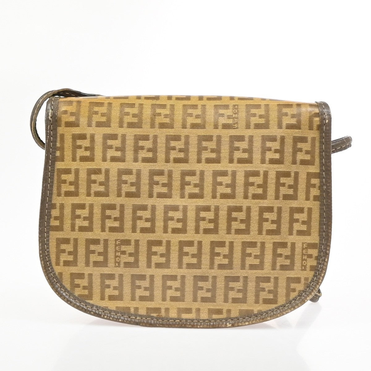 FENDI Logo Zucchino Pattern Mini Shoulder Bag PVC Leather Brown 66CA907
