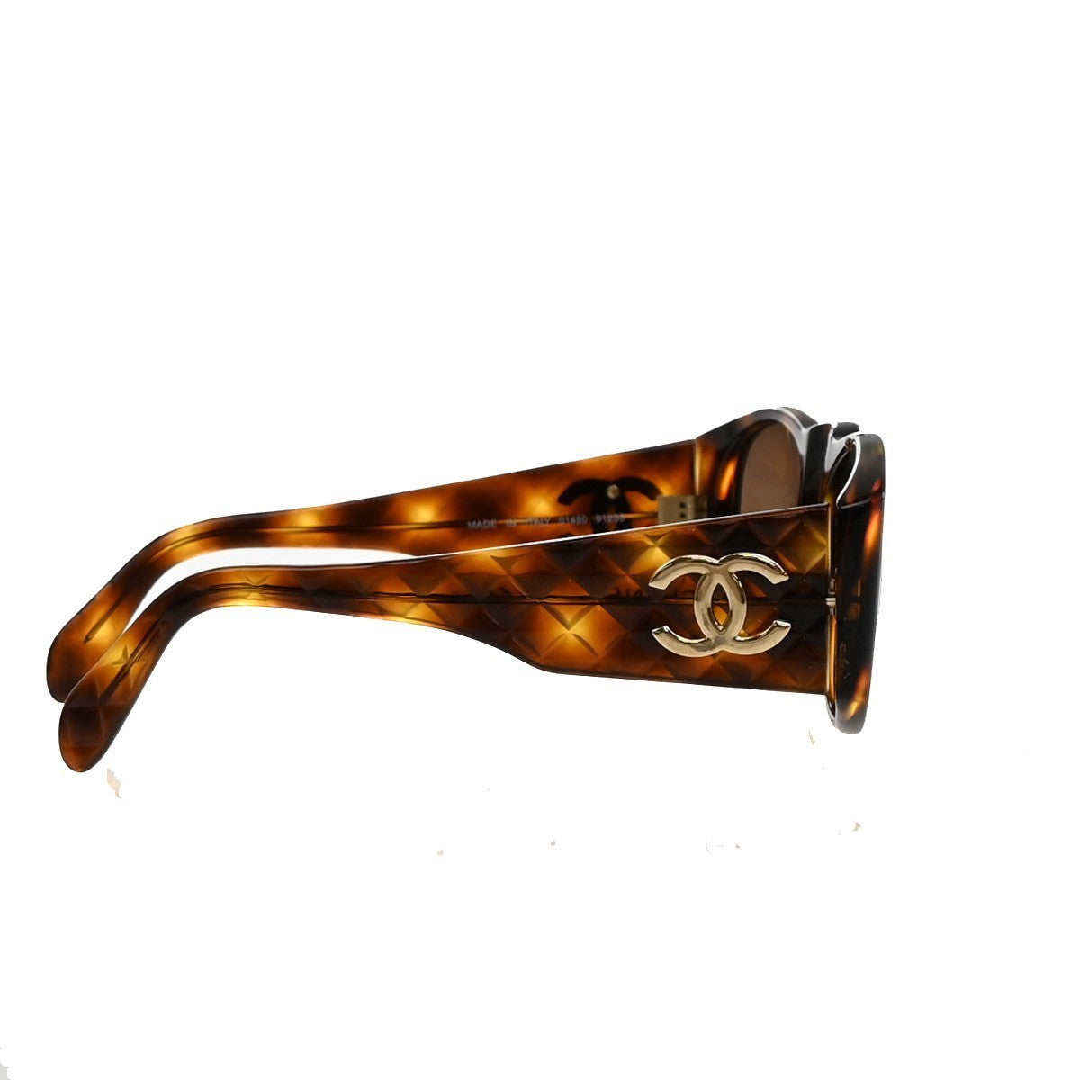 CHANEL CC Matelasse Sunglasses Eye Wear Plastic Brown GHW 01450 Italy 60RF649