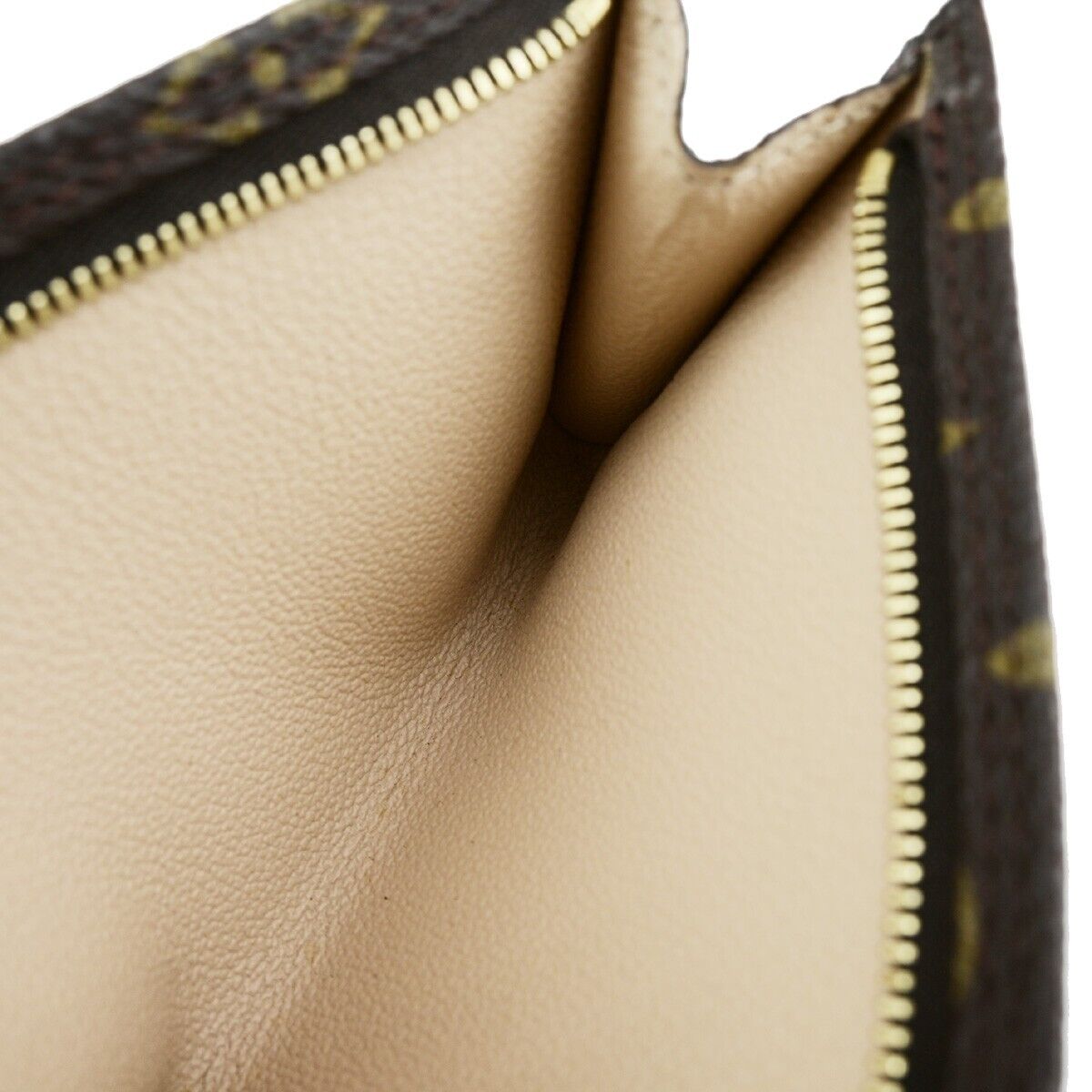 LOUIS VUITTON LV Logo Bucket PM Pouch Bag Monogram Leather Brown Gold 63ED255