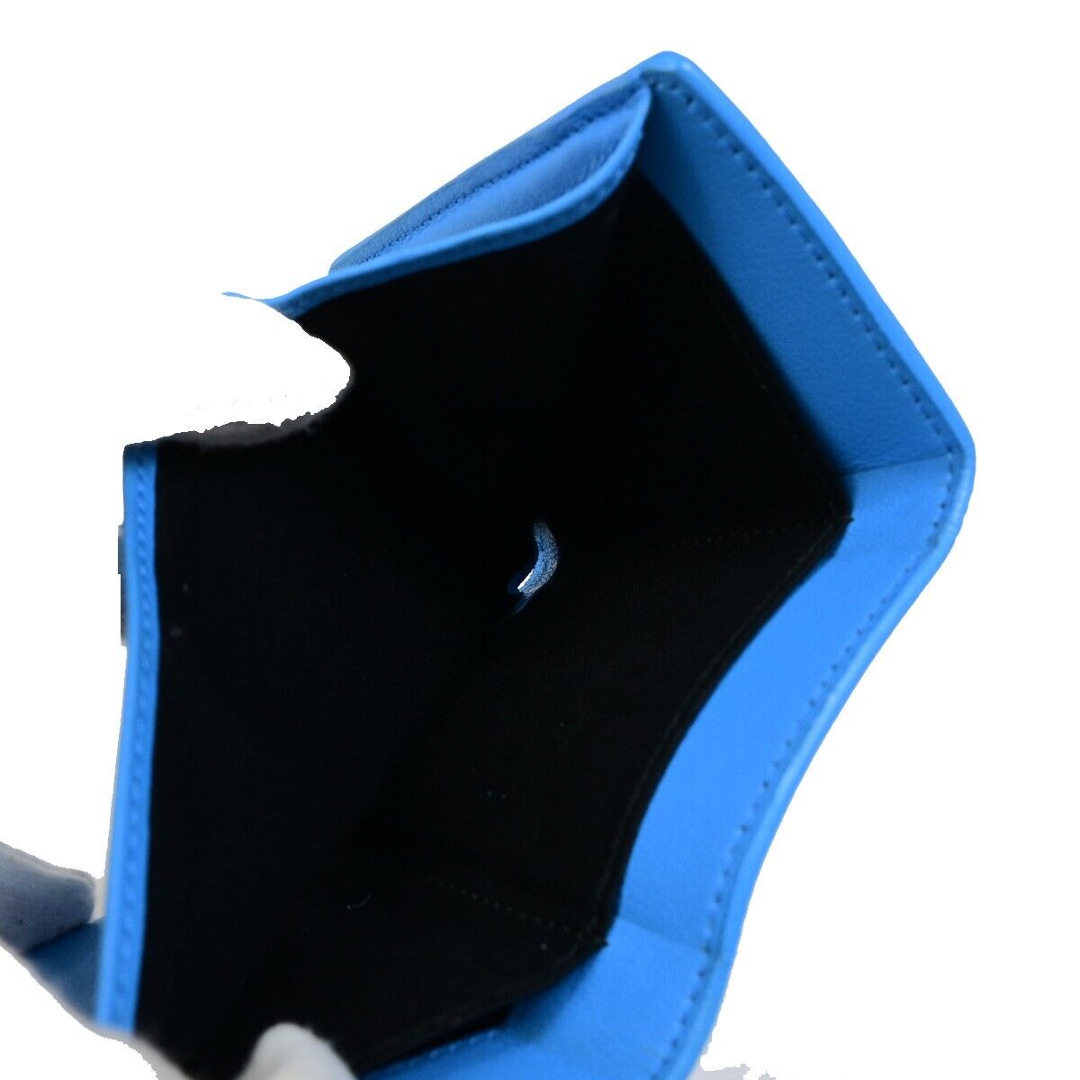 BALENCIAGA Logo Paper Mini Trifold Wallet Purse Leather Blue SHW Italy 68EB974