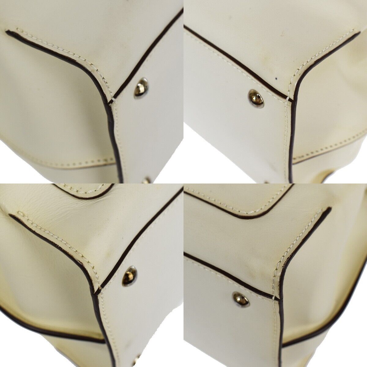 SALVATORE FERRAGAMO Logo Tote Shoulder Bag Leather off white Brown Italy 66SH069