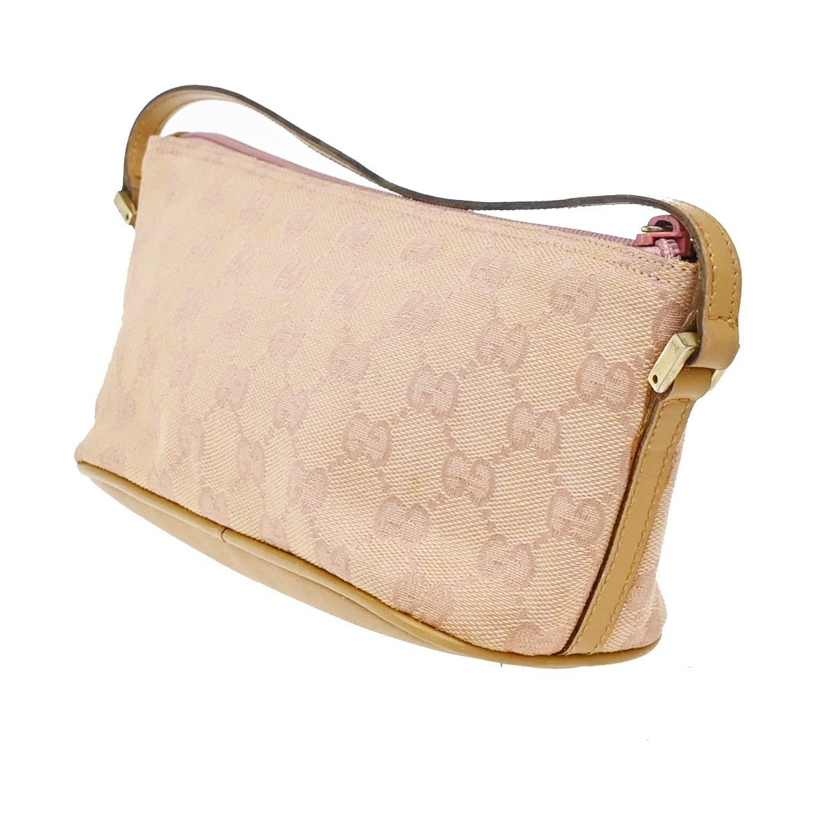 GUCCI Logo GG Pattern Hand Bag Canvas Leather Brown Pink GHW Italy 62ZA265