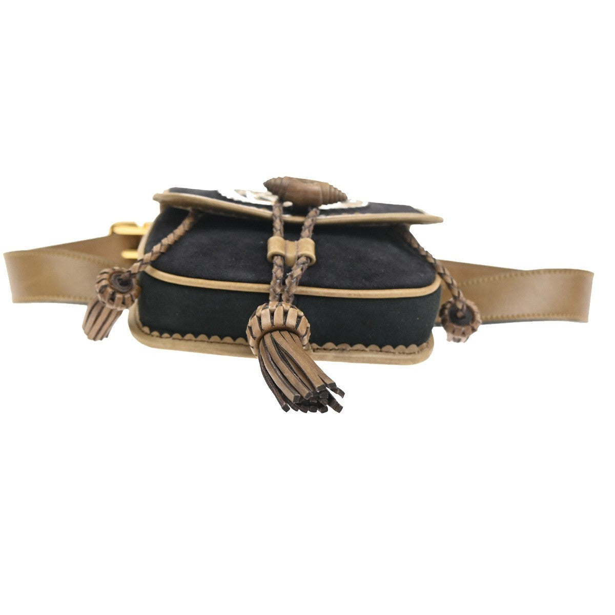 LOEWE Logo Anagram Tassel Bum Bag Size75 Suede Leather Black Beige GHW 34MA439