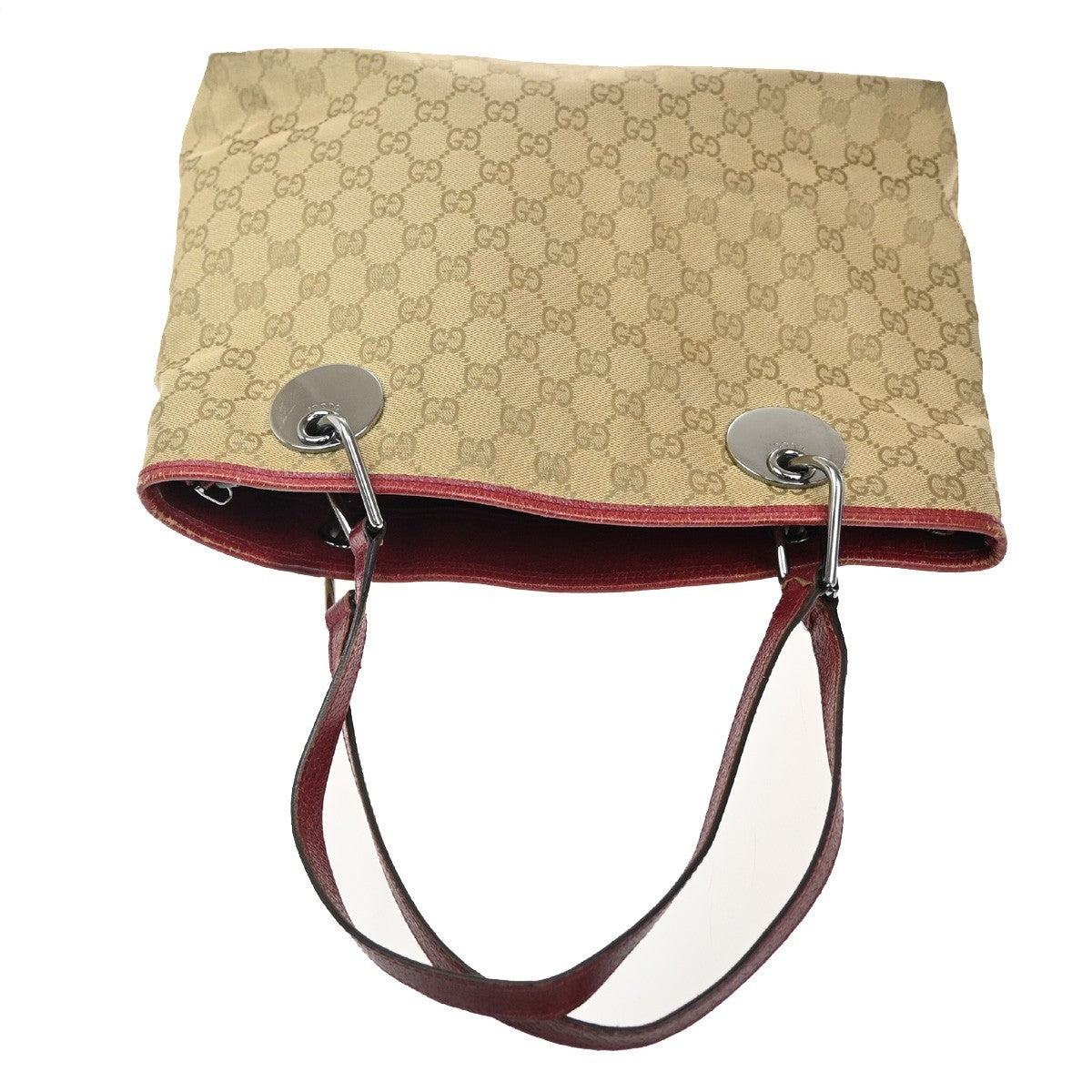 GUCCI GG Canvas Shoulder Bag Canvas Leathern Brown Red GHW Italy 63KC005