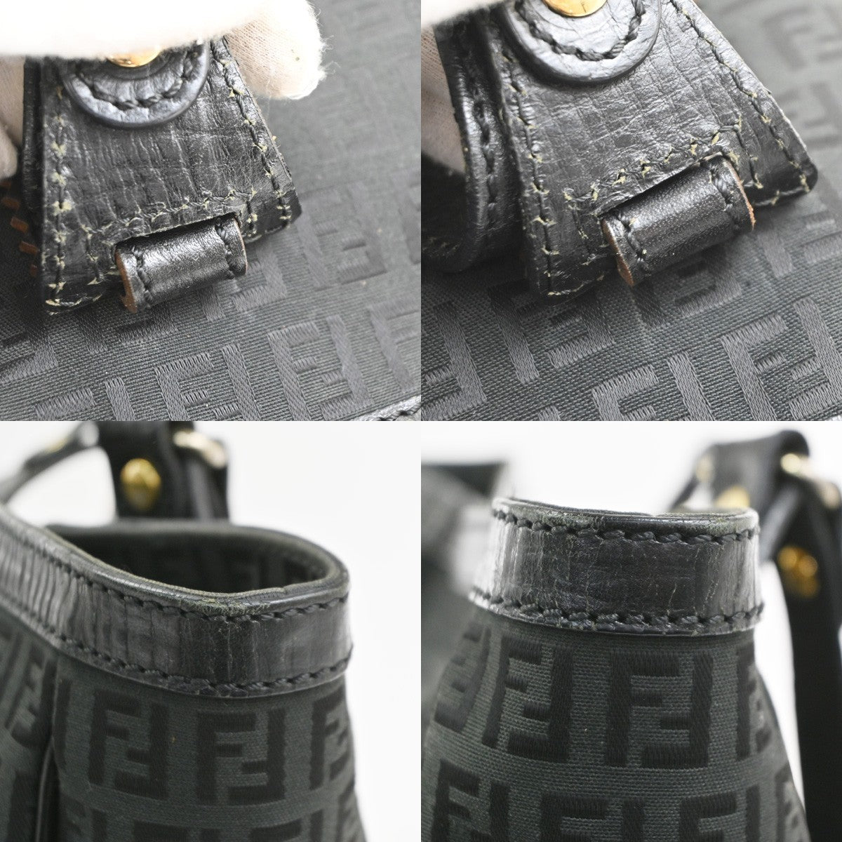 FENDI Logo Zucchino Hand Tote Bag Canvas Leather Black GHW Italy 96CA964
