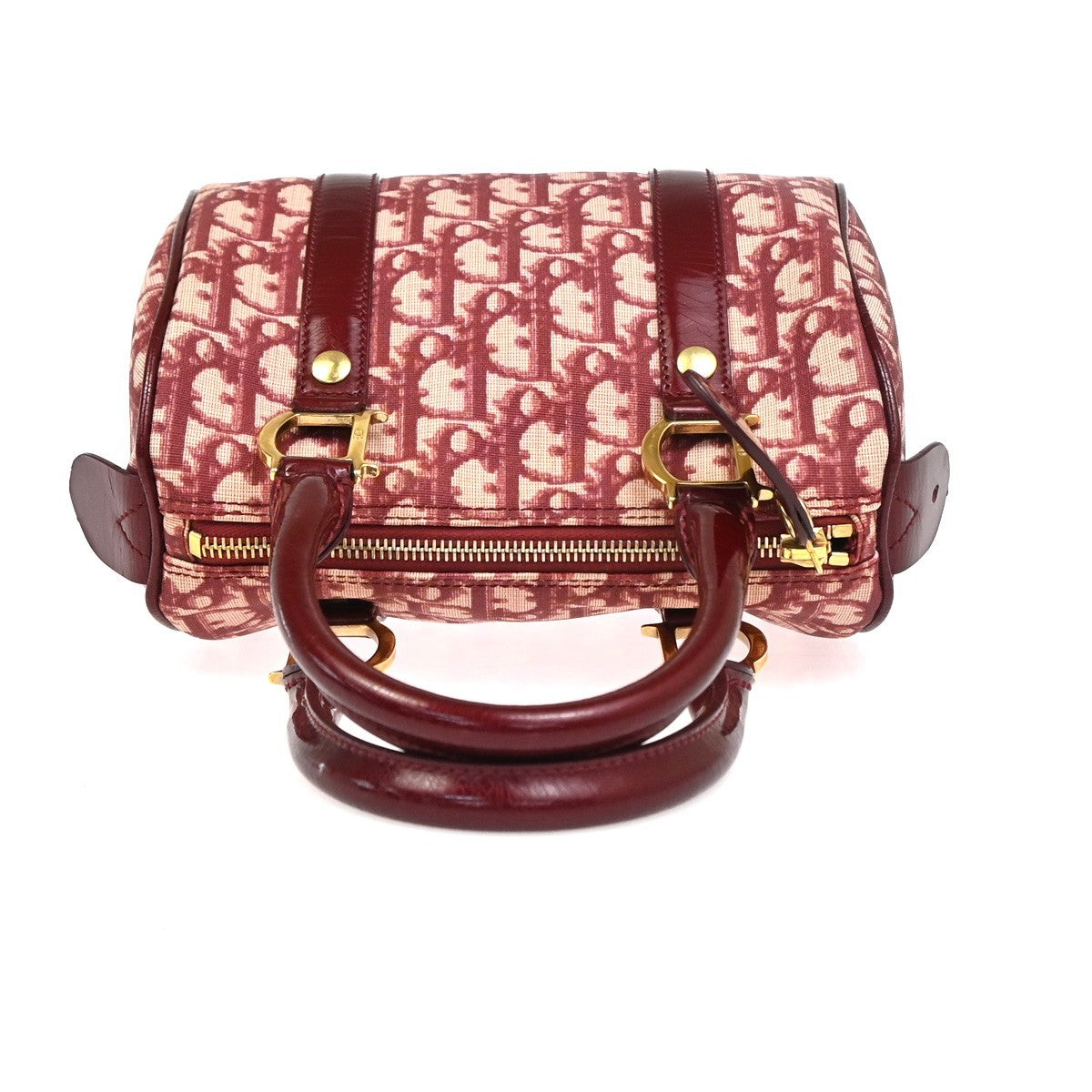 CHRISTIAN DIOR Logo Trotter Pattern Hand Bag PVC Patent Leather Red GHW 51YH875
