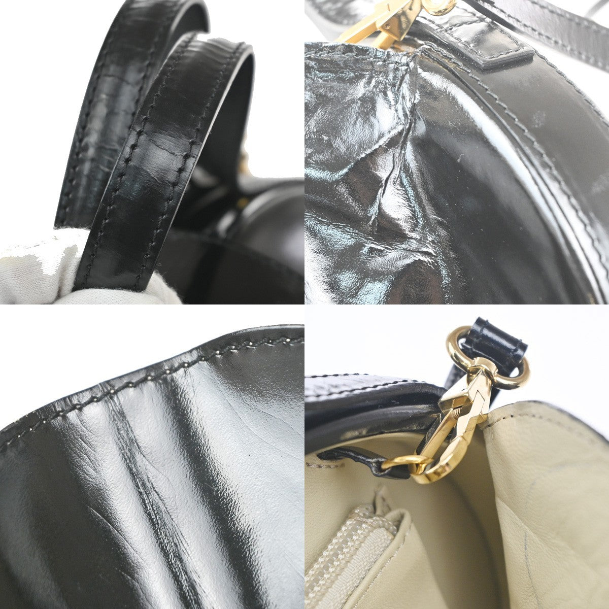 LOEWE Logo Anagram 2way Shoulder Hand Bag Patent Leather Black GHW Spain 76MA560