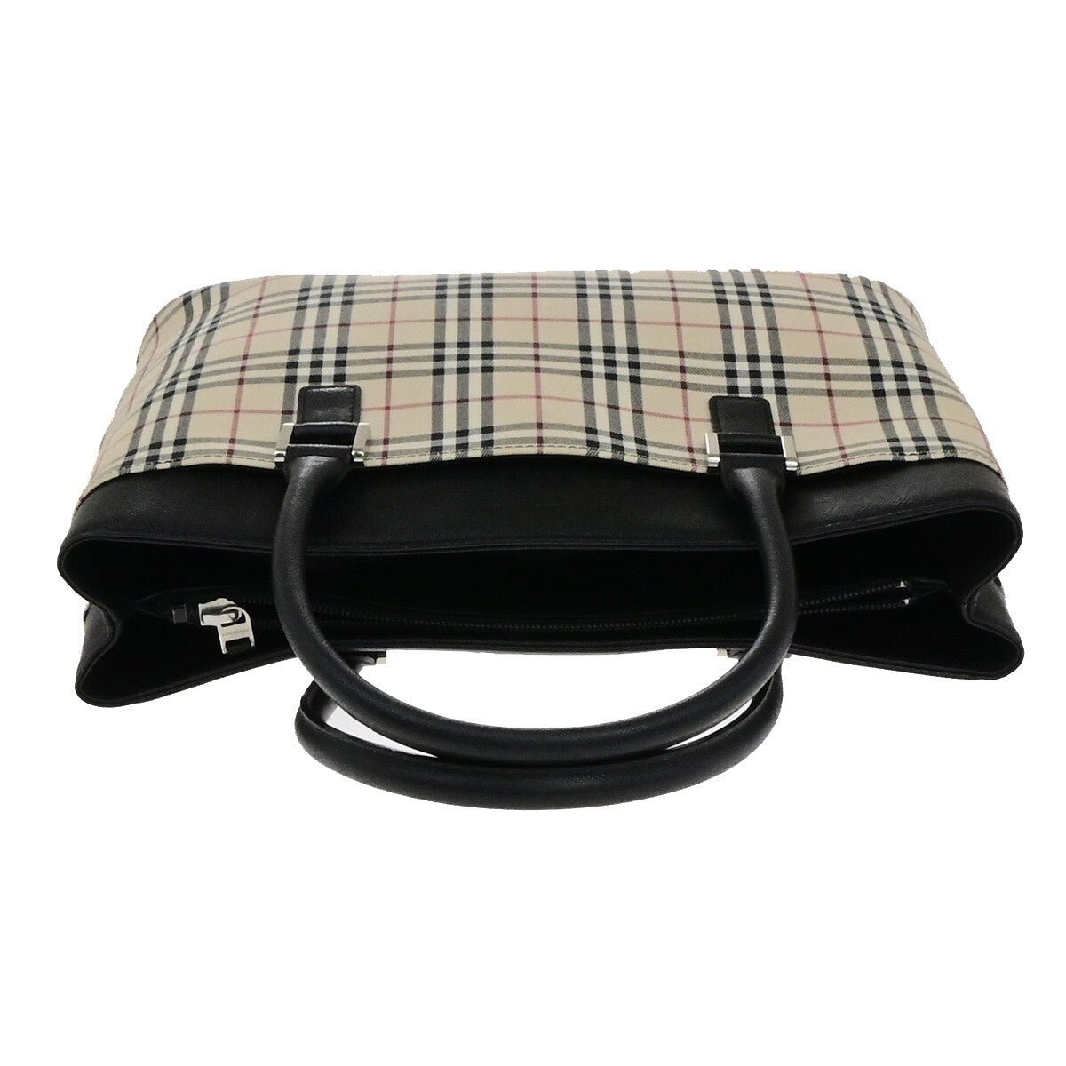 BURBERRY Logo Hand Bag Nova Check Canvas Leather Black Brown SHW 34RF242