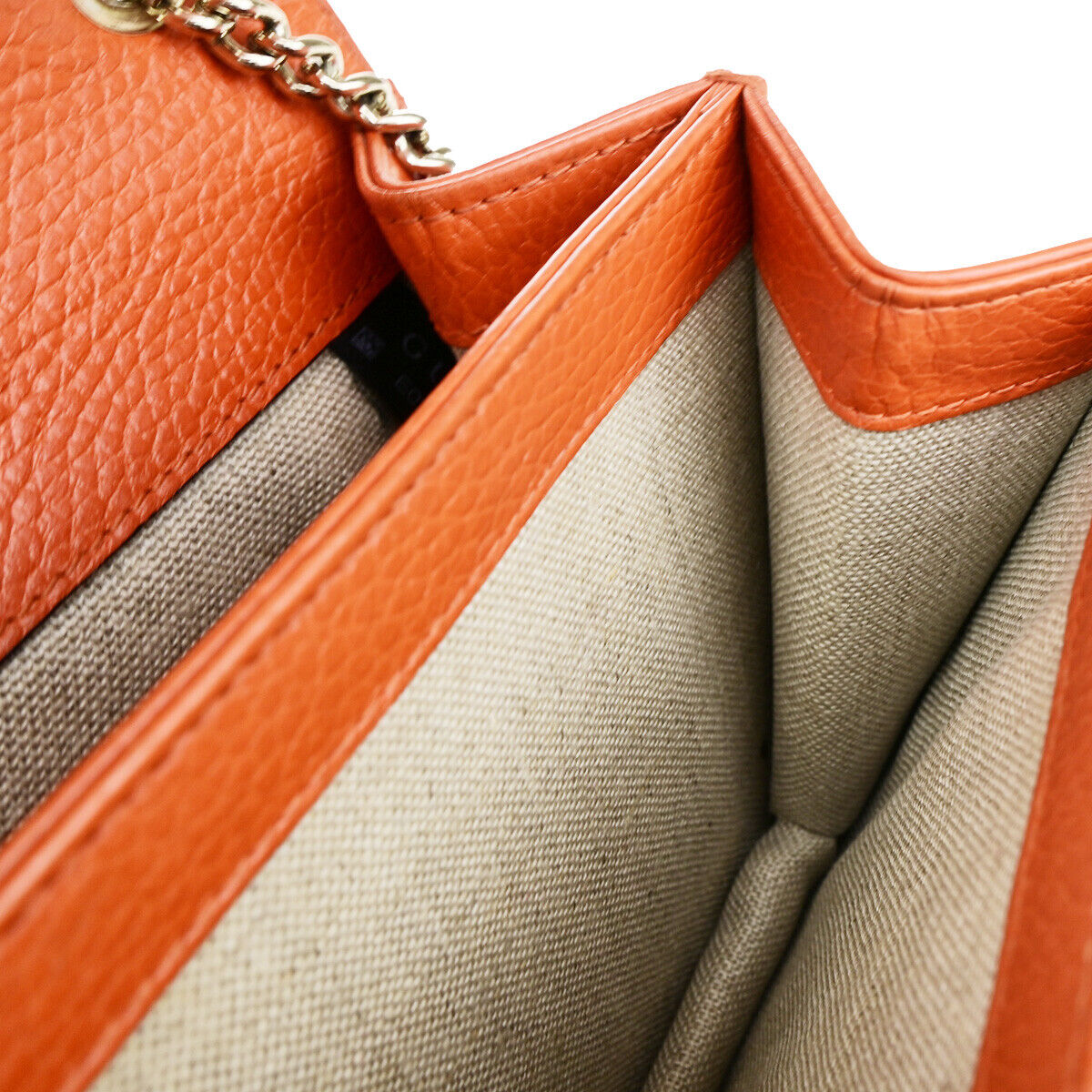 GUCCI Logo Interlocking G Chain Mini Shoulder Bag Leather Orange GHW 58YG618