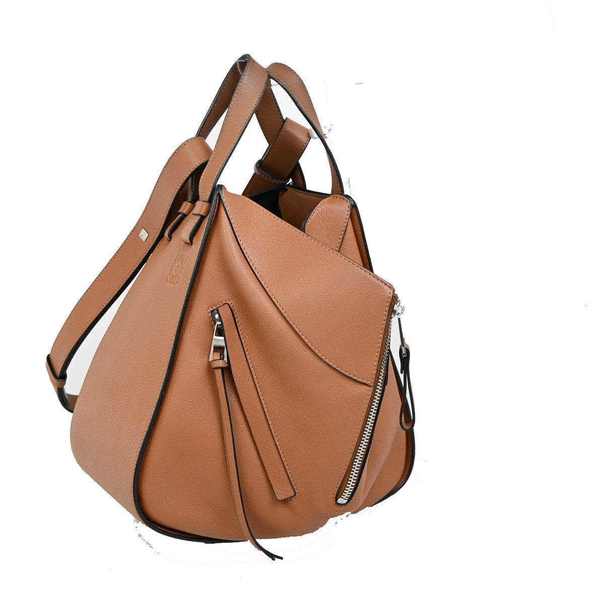 LOEWE Logo Hammock Small 2Way Shoulder Hand Bag Leather Brown GHW Spain 683RF278