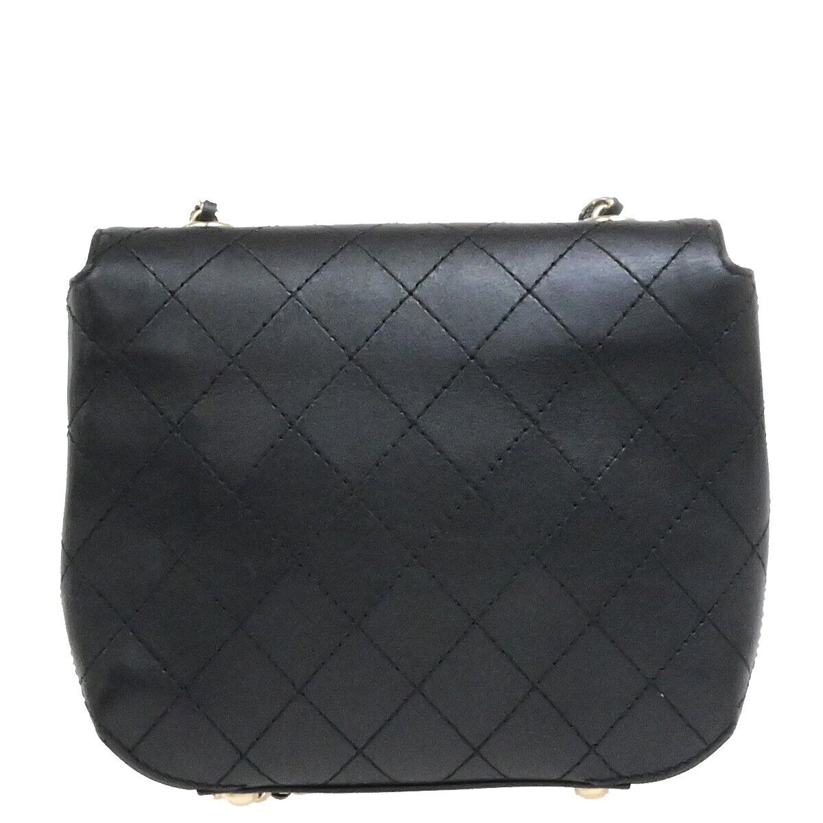CHANEL CC Logo Mini Matelasse Chain Shoulder Bag Leather Black GHW 341RF214