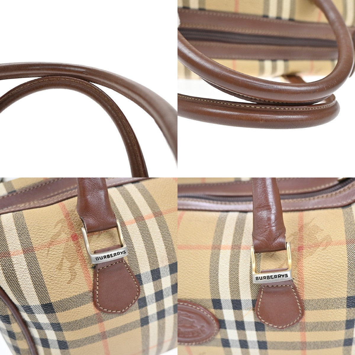 Burberrys Logo Hand Bag Nova Check PVC Leather Brown GHW 02YH772