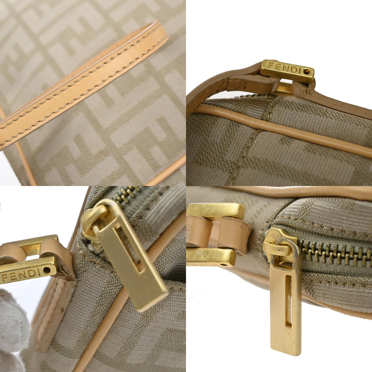 FENDI Logo Zucca Pattern Shoulder Bag Canvas Leather Beige GHW Italy 65YH781