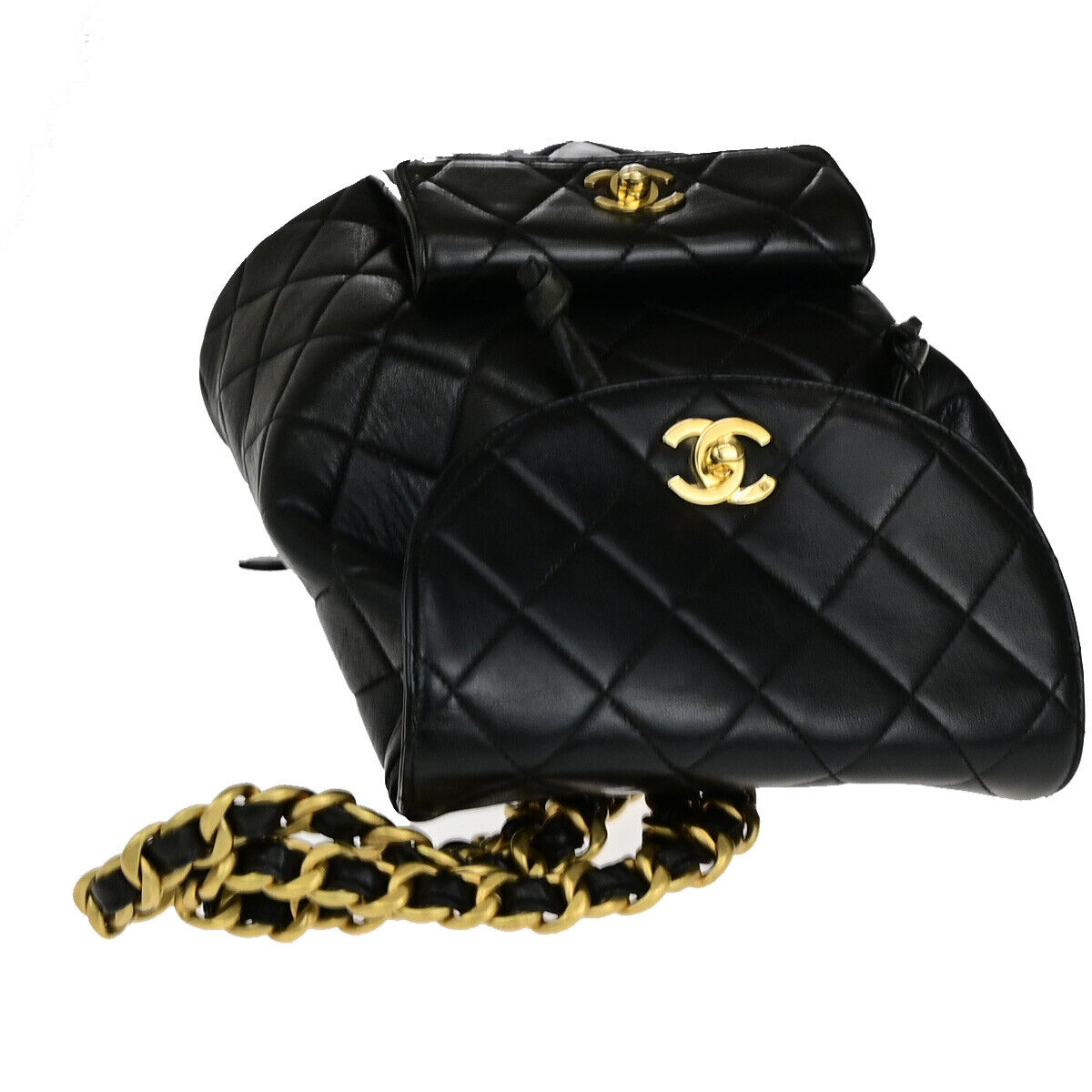 CHANEL CC Logo Matelasse Chain Backpack Bag Leather Black GHW Vintage 325RK673