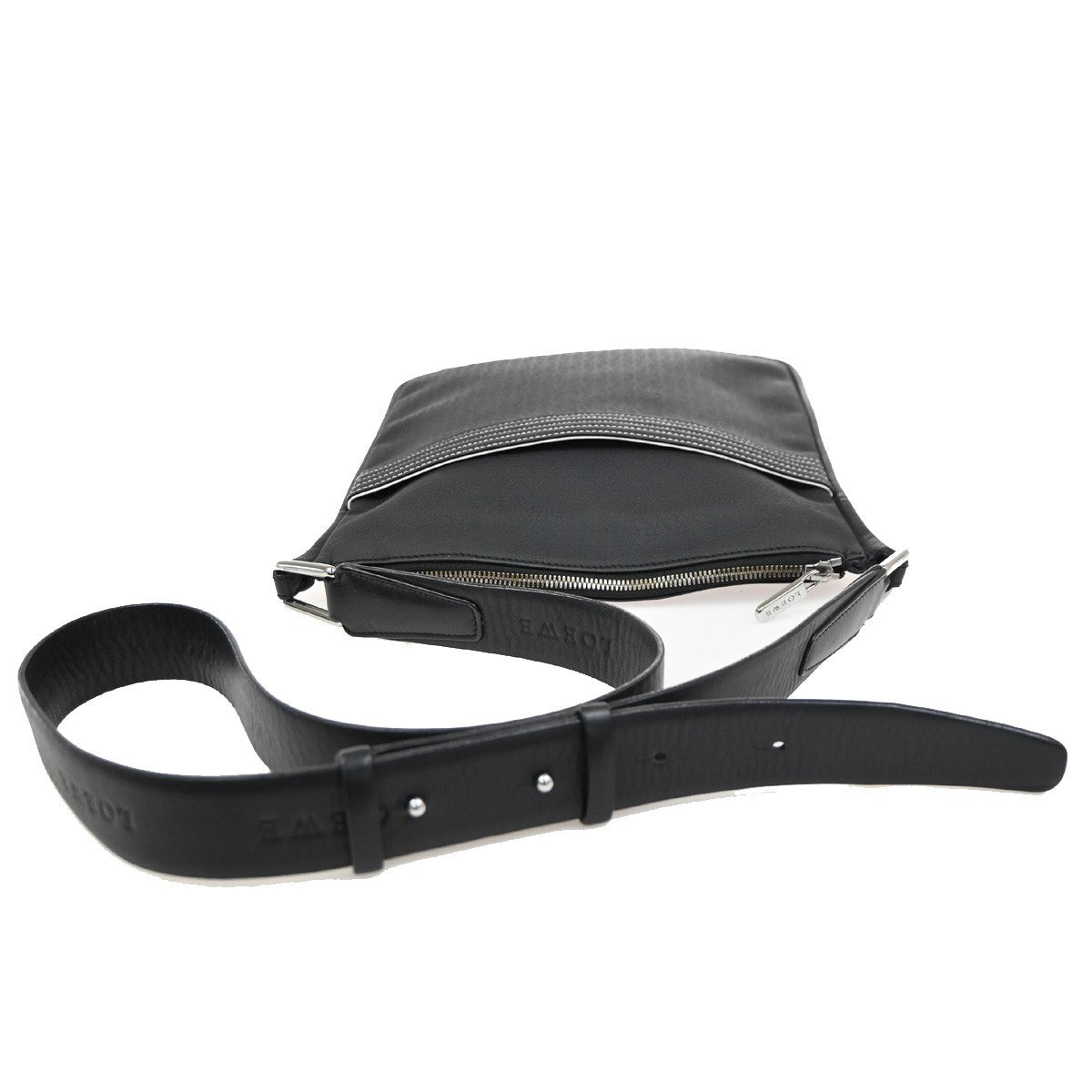 LOEWE Logo Repeat Anagram Shoulder Bag PVC Leather Black SHW Spain 32MA691
