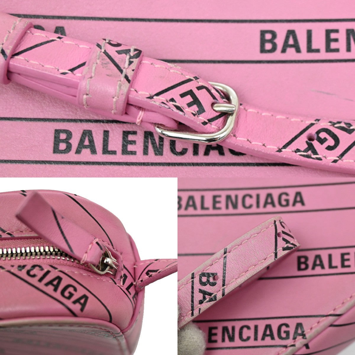 BALENCIAGA Logo Everyday Mini Shoulder Camera Bag Leather Pink Italy 32CA240