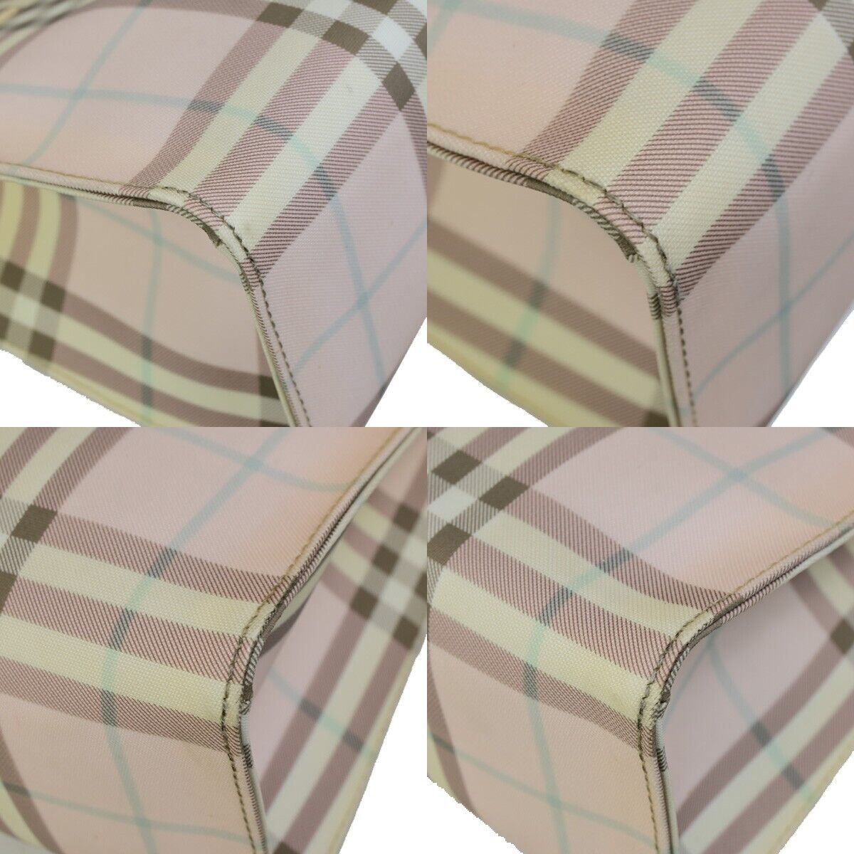 BURBERRY Logo Nova Check Hand Tote Bag PVC Leather Pink Brown Italy 07FA940