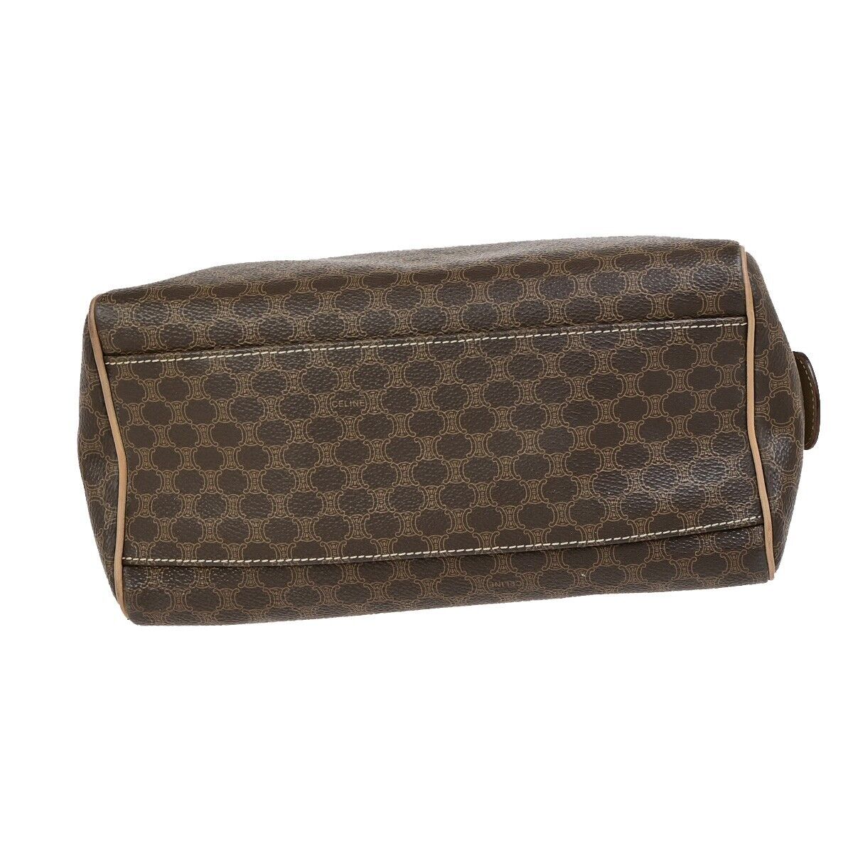 CELINE Logo Macadam Pattern Travel Hand Boston Bag PVC Leather Brown 37FB222