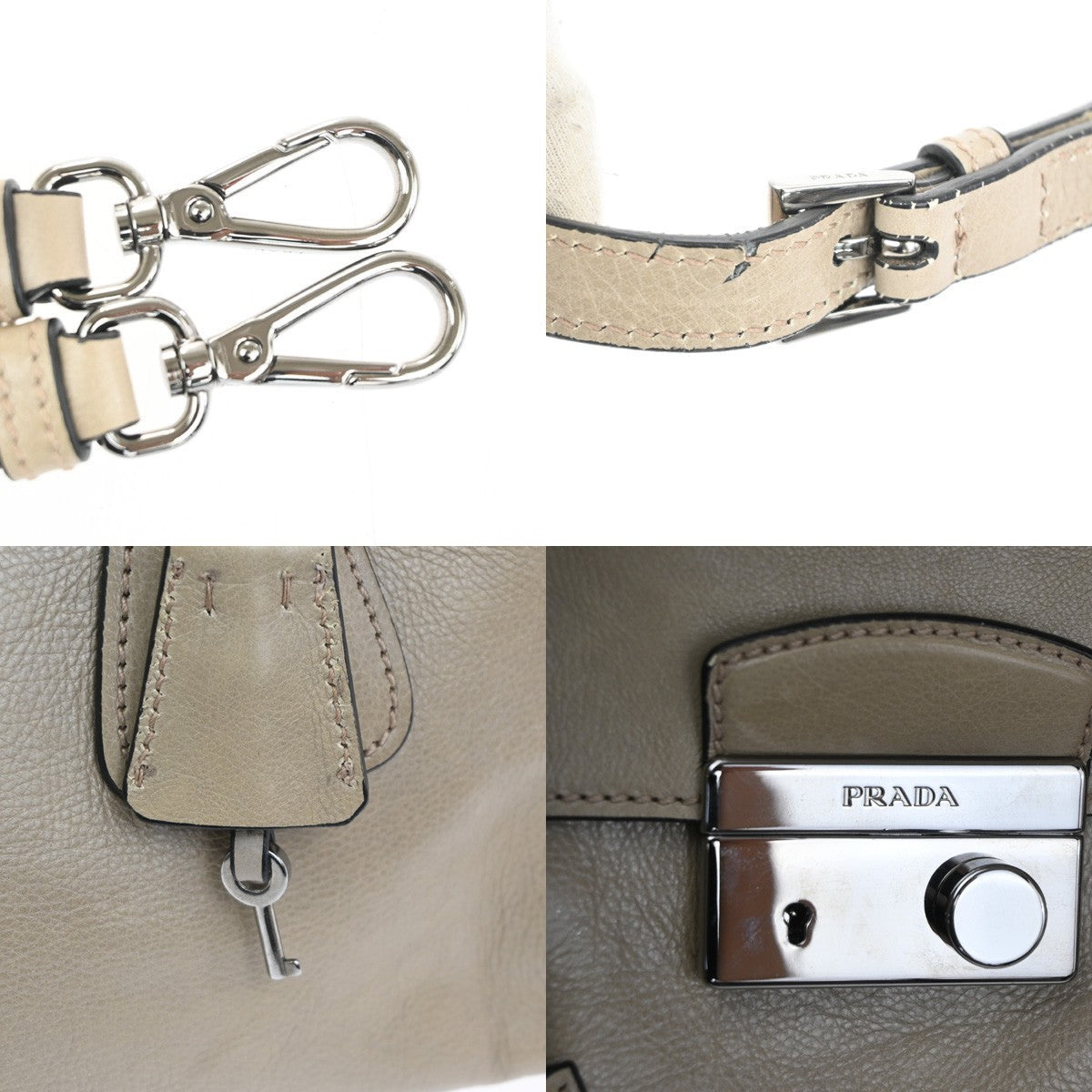 PRADA MILANO Logo 2Way Shoulder Hand Bag  Leather Beige SHW Italy 86TA512