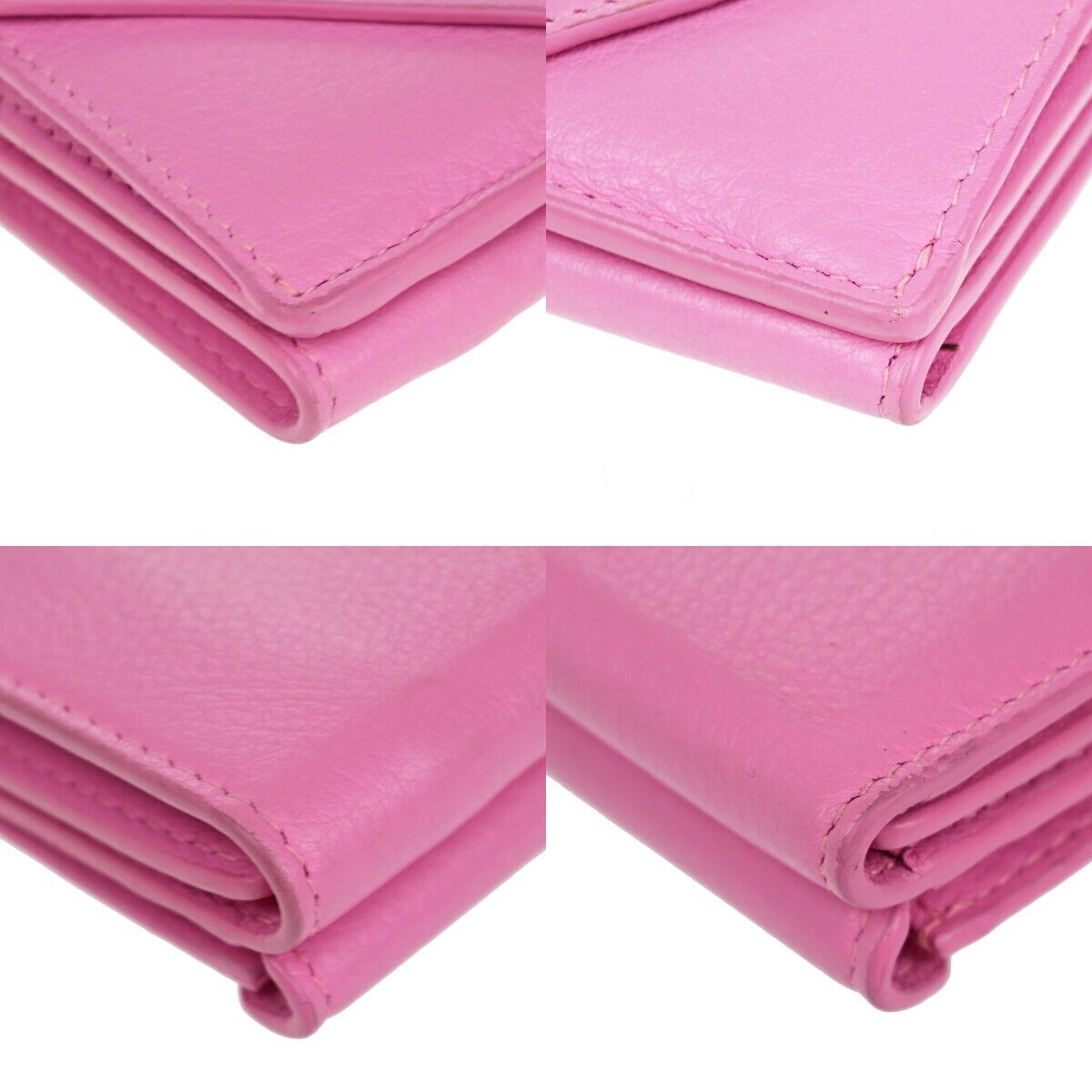 BALENCIAGA Logo Paper Mini Trifold Wallet Purse Leather Pink SHW Italy 62KA225