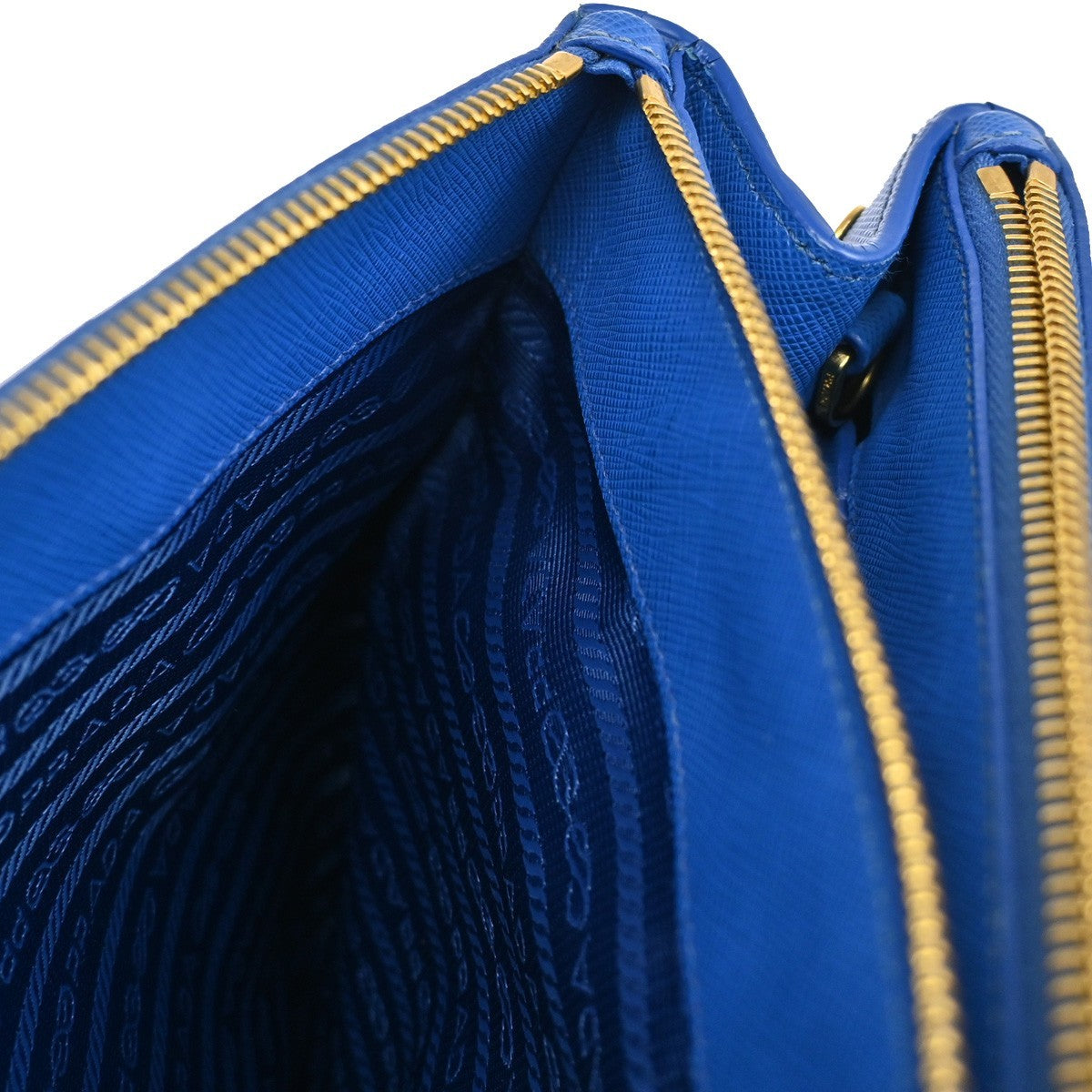 PRADA MILANO Logo Double Zip Tote Bag Saffiano Leather Blue GHW Italy 12CA241