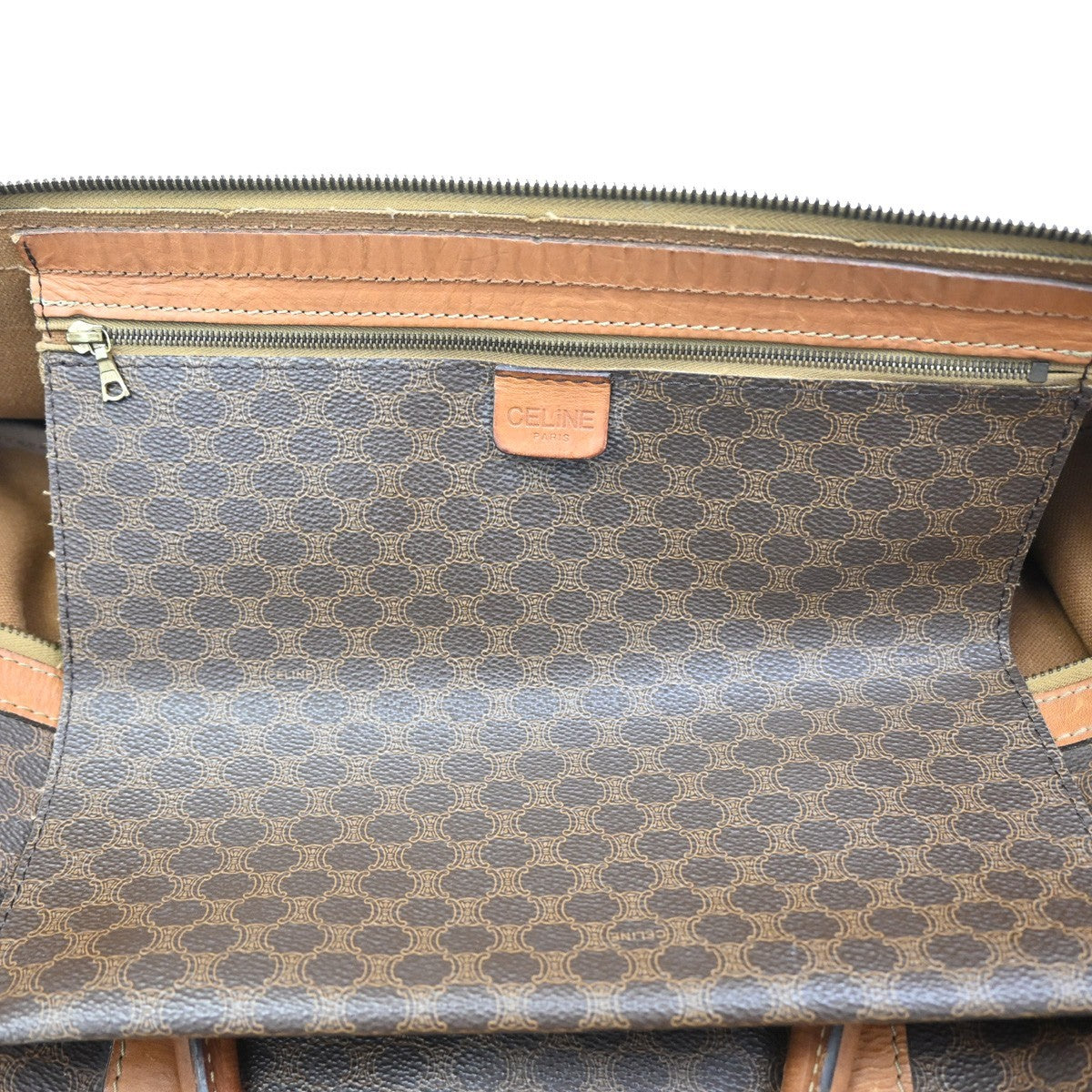 CELINE Logo Macadam Pattern Travel Hand Boston Bag PVC Leather Brown 32TA092